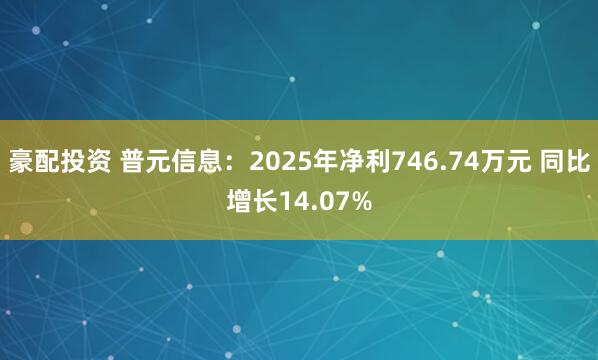 豪配投资 普元信息：2025年净利746.74万元 同比增长14.07%